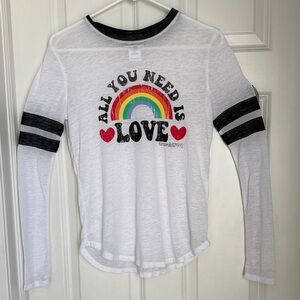 All You Need Is Love Women’s Shirt - White with Black collar and striped sleeves